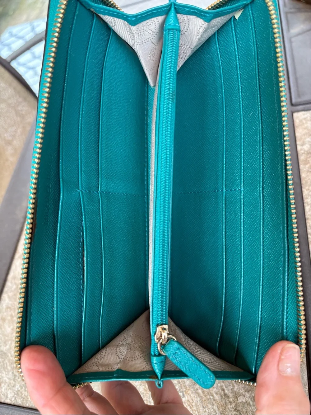 Michael Kors Teal Snake-Embossed Cosmetic Pouch with Gold Plaque